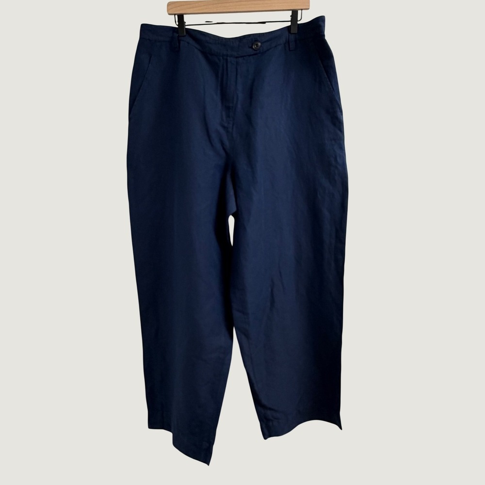 Poetry Linen Silk Wide Tapered Trousers Pants US 16 UK 20 Navy RF15 NWT